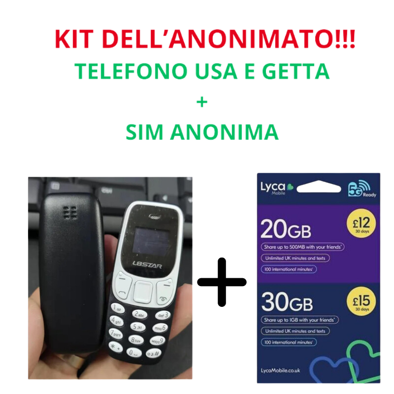KIT ANONIMATO: TELEFONO USA E GETTA + SIM CARD LYCAMOBILE UK 100% ANONIMA